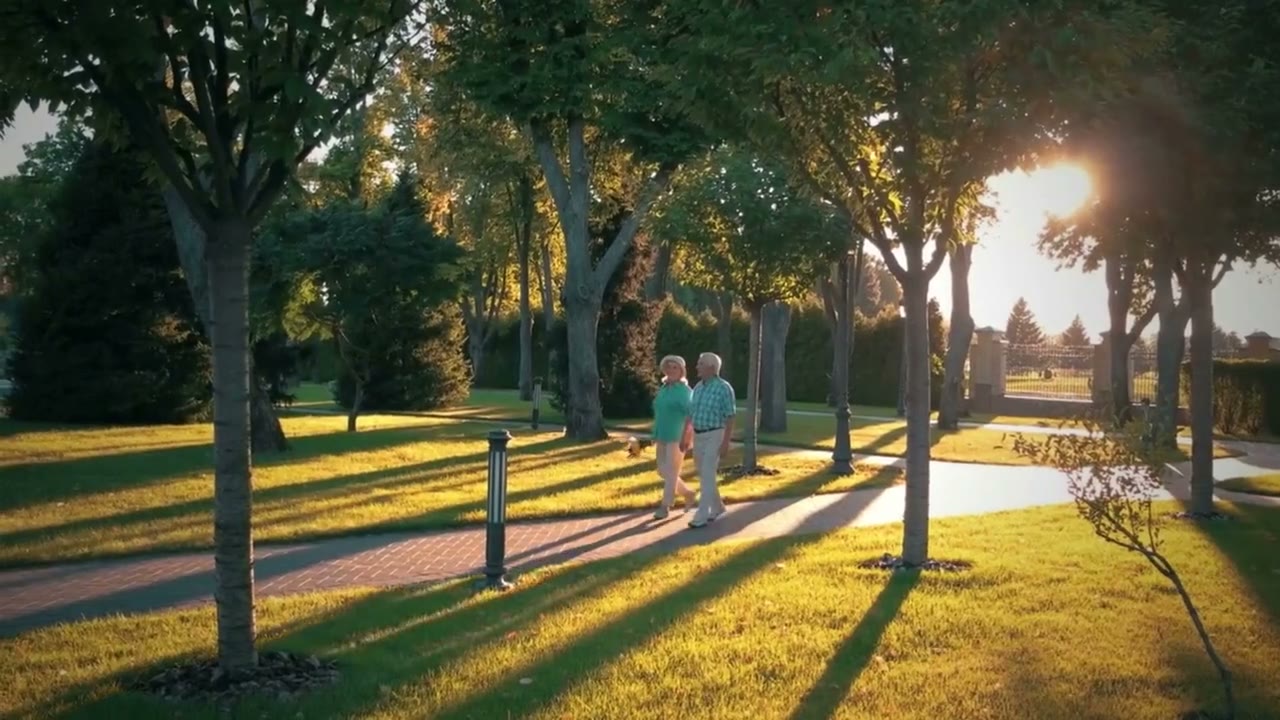 People walking together through a sunny community park